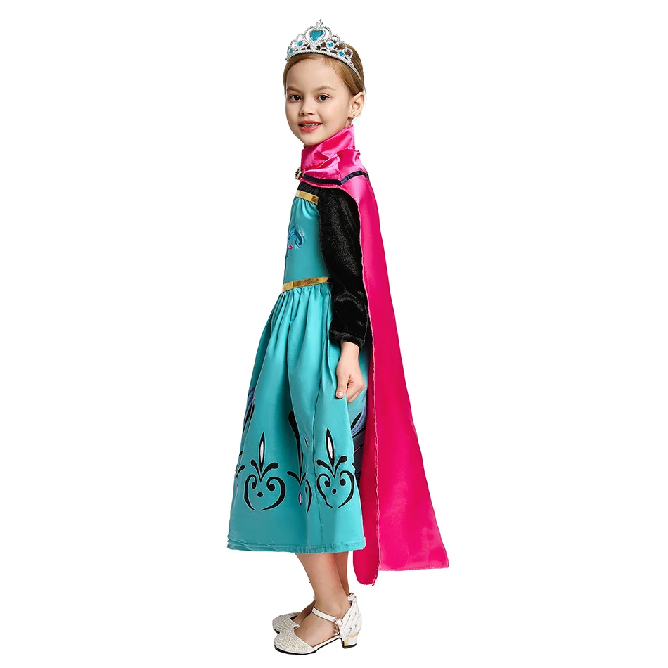 Elsa 1&2 Princess Dresses for Girls Fever Green Floral Maxi Dress Winter Robe Queen Anna Coronation Gown Elsa Party Wear