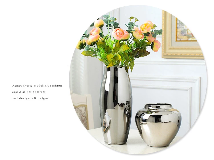 Серебряная ваза домашняя Гостиная ТВ шкаф винный шкаф украшения Мягкая художественная керамическая покрытая металлом ваза керамическая ваза