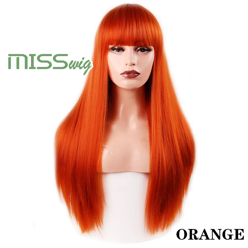 Miss wig синтетические волосы длинные прямые 60 см 300 г черные оранжевые красные парики на голову для женщин наращивание волос высокотемпературное волокно