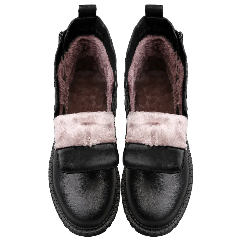 Зимняя обувь для мужчин; ботильоны; мужские зимние ботинки из натуральной кожи; большие размеры 38-47; уличная теплая плюшевая мужская обувь на нескользящей подошве - Цвет: plush inside
