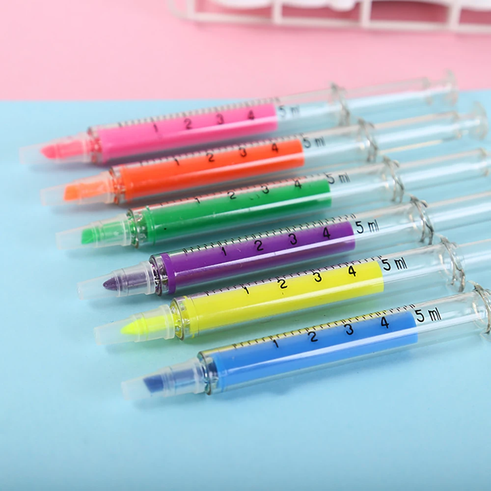형광펜 마커 펜 세트 6pcs 슬림 주사기 컬러 주사기 라이닝 드로잉 참신 편지지 사무실 학교