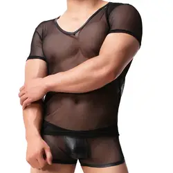 Горячая сексуальная сетка мужское нижнее белье костюм Сетчатая футболка боксеры дышащие быстросохнущие мужские трусы дропшиппинг