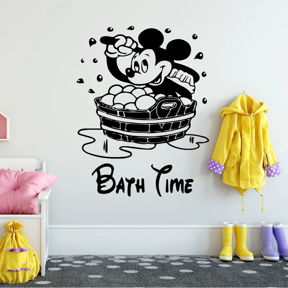 Stiker Dinding Waktu Mandi Disney Mickey Mouse Untuk Aksesori Kamar Mandi Anak Anak Dekorasi Rumah Vinyl Kamar Anak Anak Dekorasi Rumah Wall Stickers Aliexpress