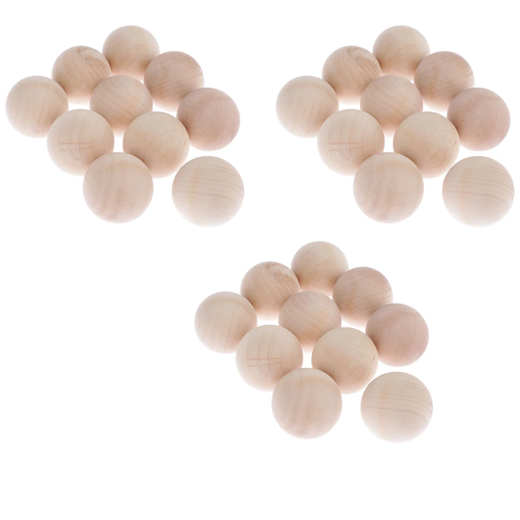 30x Natural Color Unpainted Round Ball Wood Spacer Beads Jewelry Findings Charms -40mm