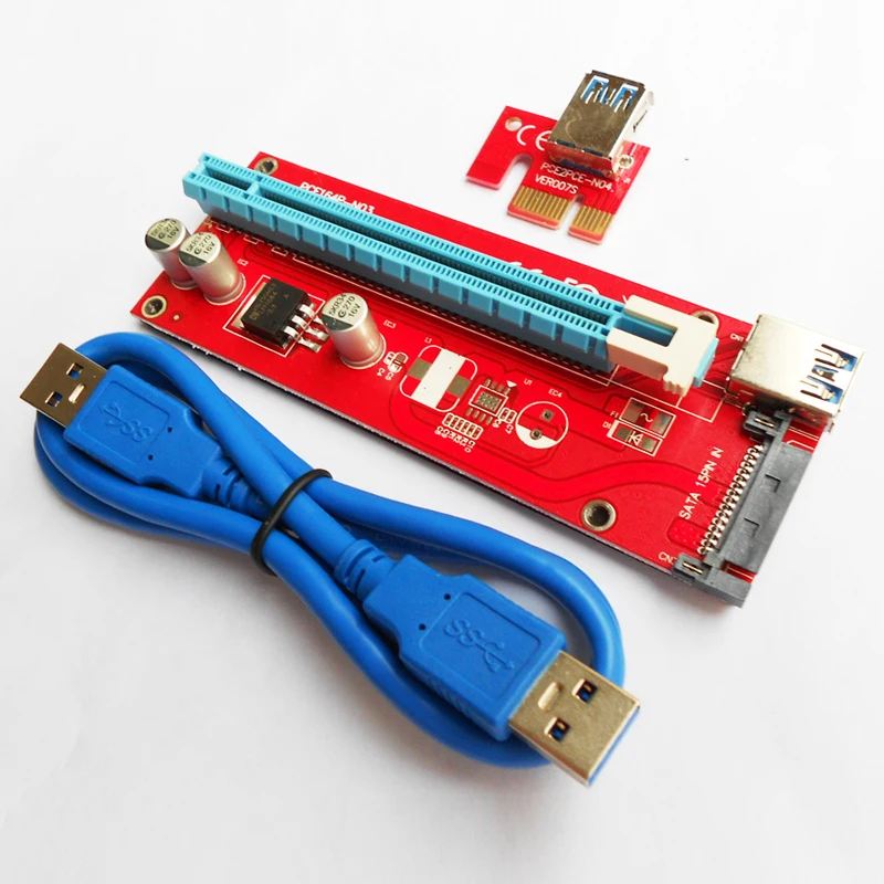 Riser Red Board VER007S PCI-E Express 1x to16x Card Adapter 60 см USB 3 0 кабель для Bitcoin Antminer шахтерское