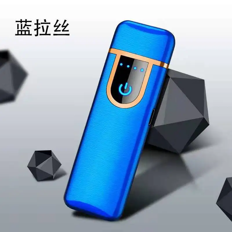 Blue Двухсторонняя USB Зажигалка, ветрозащитная электронная сигара, зарядная зажигалка, сенсорные индукционные электронные зажигалки на заказ, плазменные зажигалки - Цвет: Blue
