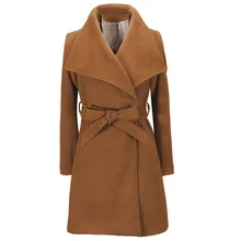 Элегантное длинное женское пальто, зимнее теплое пальто с отворотом и поясом, однотонное приталенное повседневное пальто, женская длинная Стильная верхняя одежда