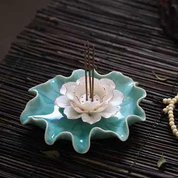 

Ceramic Incense Burner Porcelain Inserted Burner Stick Holder Lotus Incense Burner Ash Catcher Porcelain Plate With 3 Holes