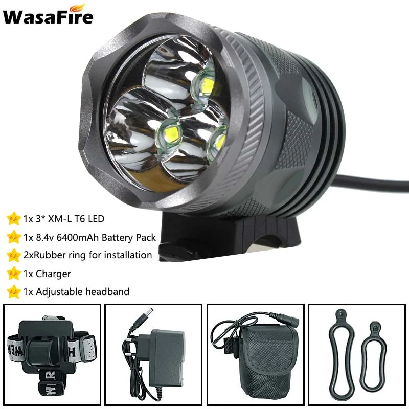 

6000lm 5* XM-L T6 LED Bicycle Front Light 3 Modes Rechargeable Flashlight 8.4V Charger bike light headlights Front Lamp