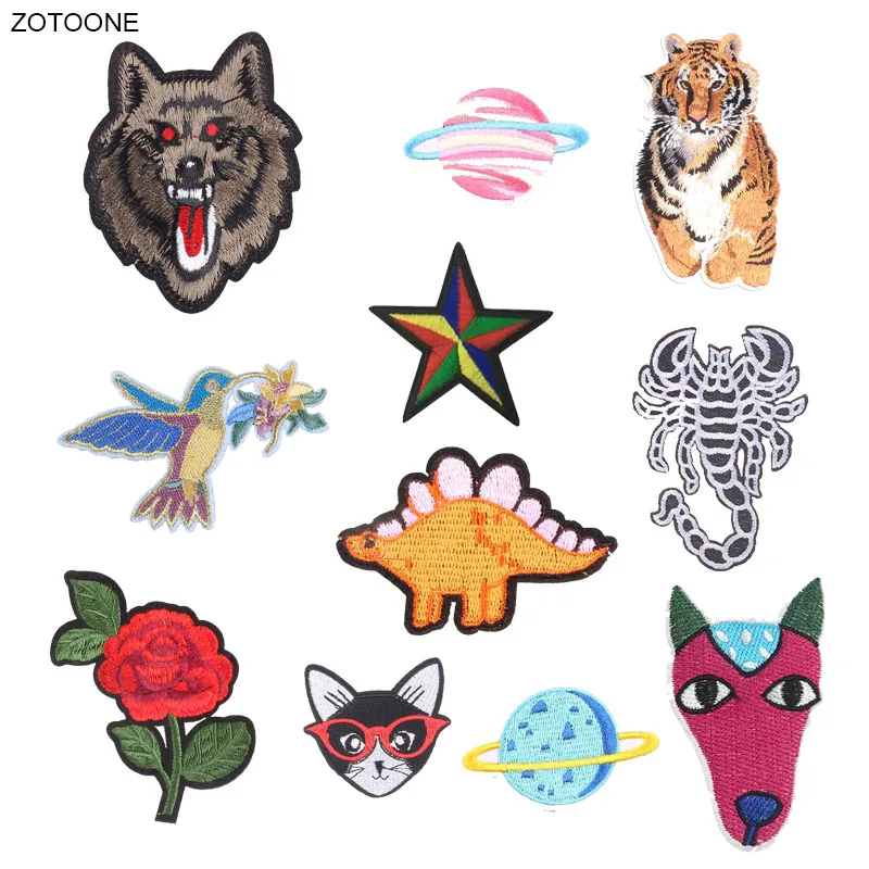 

ZOTOONE Iron on Animal Patch Wolf Dinosaur Planet Patches for Clothing Sew on Heat Transfer DIY Embroidered Application Fabric G