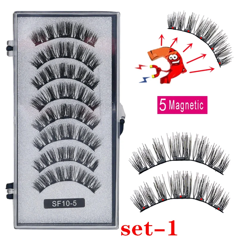 3D Natural Magnetic Eyelashes With 5 Magnetic Lashes Handmade Reusable False Eyelashes Support fake eyelashes 2 Pairs
