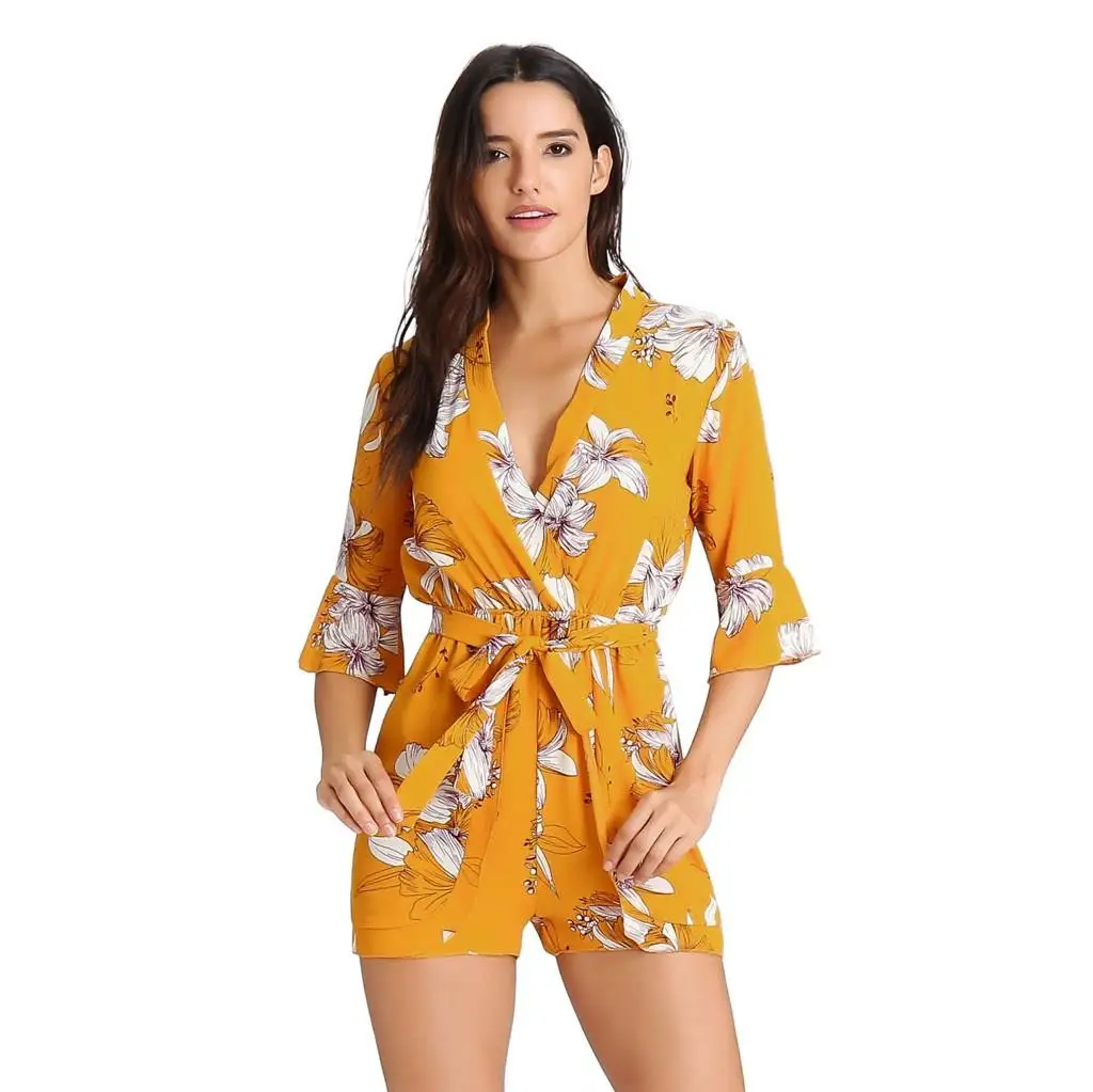 2019 Women Summer Bow Tie Shorts Jumpsuit Ladies Holiday V Neck ...