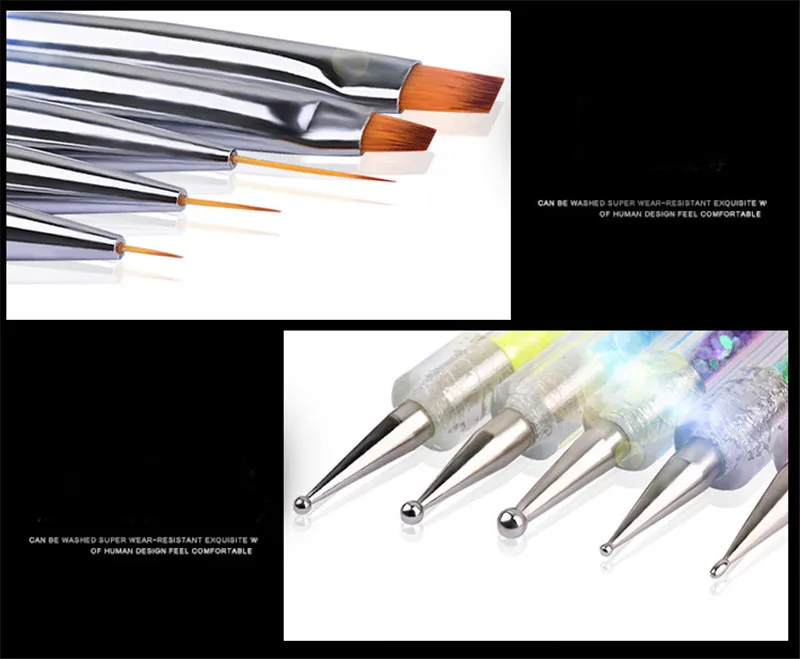 Kalvaro 5Pcs Diamond Handle Nail Art Brush Tools Set Nail Brush For Manicure Dotting Drawing Pen Nail Design Painting Pull Pen