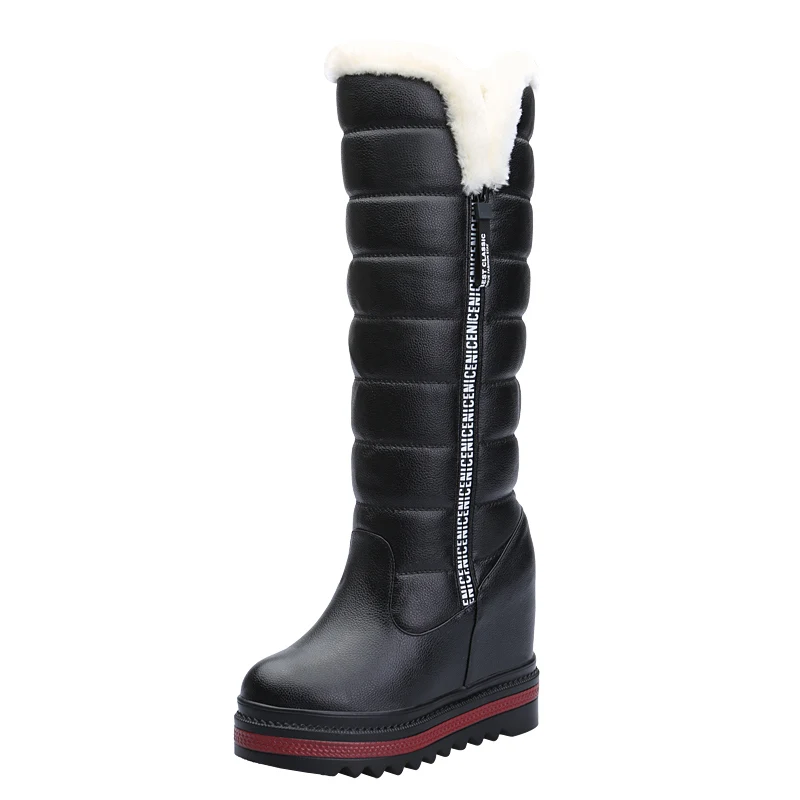 Winter Mid Calf Snow Boots lining Plush Women High Heels Thick Bottom Shoes Woman Height Increacsing High Tube Boots WB068