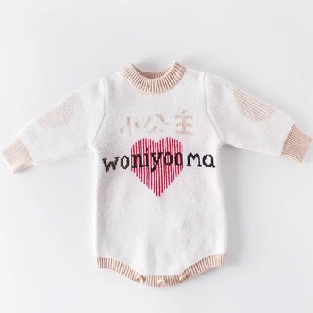 

Autumn Baby Girls Knitted Bodysuits Winter Clothing Newborn Clothes Sweet Princess Love Pattern Knit Body Sweater