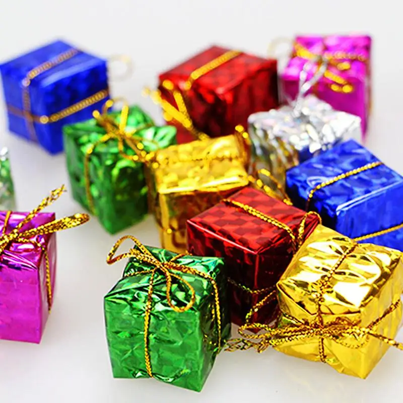 12PCS Lot Mini Christmas Ornaments Foam Gift Box Xmas Tree Hanging Party Decor# 