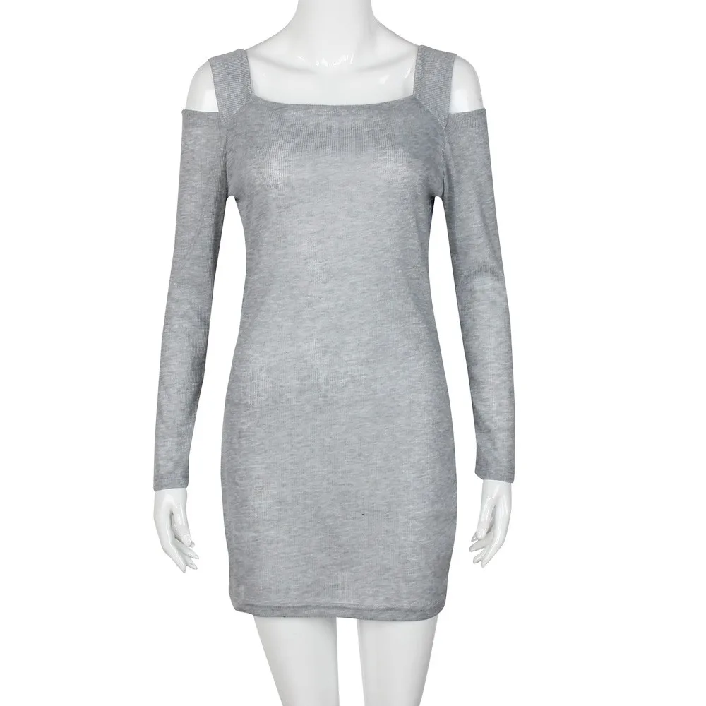 Модный осенне-зимний женский свитер, вязаные платья с длинным рукавом, обтягивающее женское однотонное повседневное вечернее платье vestidos#0 - Цвет: Серый