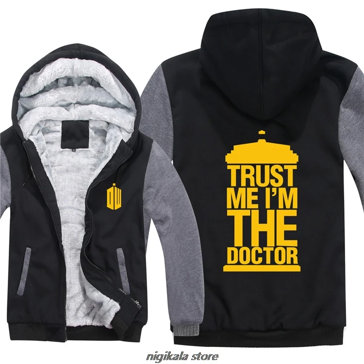 Теплые зимние толстовки с капюшоном «Доктор Кто» из толстого флиса Trust Me I am the Doctor, толстовка, пальто с теплой подкладкой, Мужская толстовка, куртка - Цвет: As picture