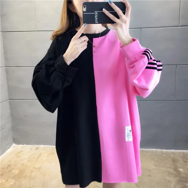 Толстовки женские с буквенным принтом длинные толстовки оверсайз Harajuku женские черные розовые осенние зимние повседневные корейские свободные пуловеры