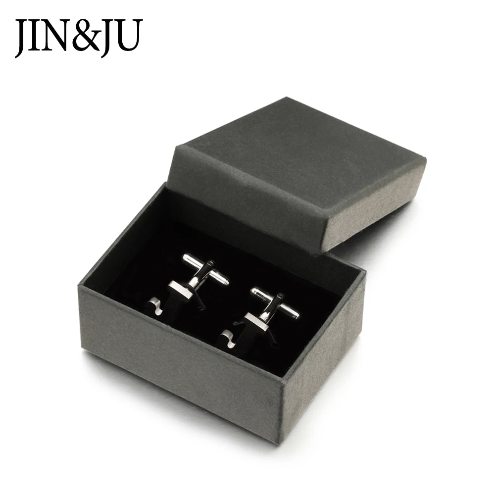 JIN& JU запонки из нержавеющей стали с буквами J для мужчин, черные и Серебристые запонки с буквами J алфавита, мужские запонки на пуговицах - Окраска металла: Silver  with box