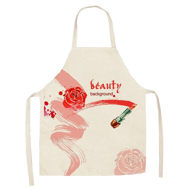 1Pcs Kitchen Apron Nail Polish women flowers Printed Sleeveless Cotton Linen Aprons for Men Women Home Cleaning Tools 55*68cm