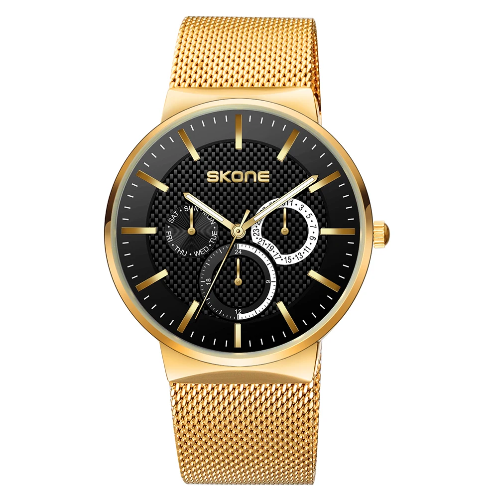 

Skone gold black man watch Multi-function watch men Stainless steel band sport watch Luxury brand relogio masculino