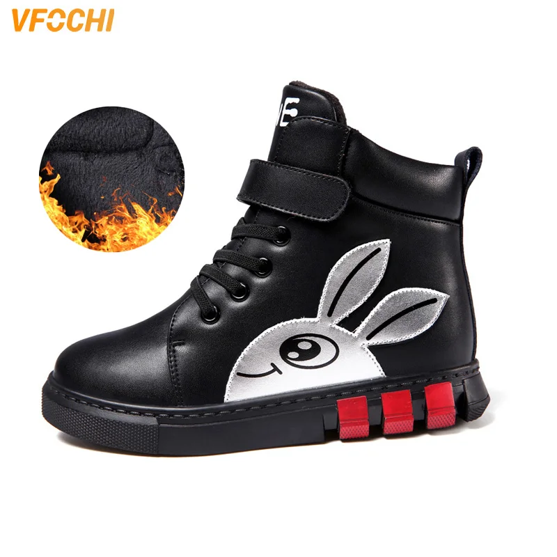 

VFOCHI 2019 New Girl Leather Boots for Kids Girl Non-Slip Winter Outdoor Shoes Children Casual Shoes Flat Velvet Girls Snow Boots