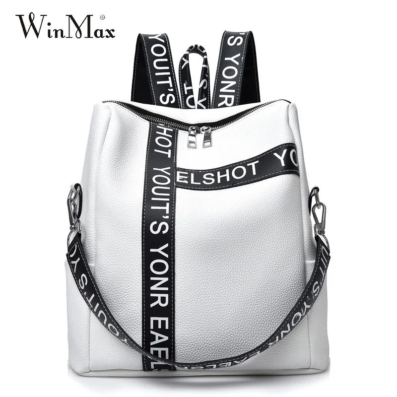 

National Letters Print Strap Backpack for Women's Leather Travel Rucksack Quality Shoulder Bag Female Girls Mochila Backpacks