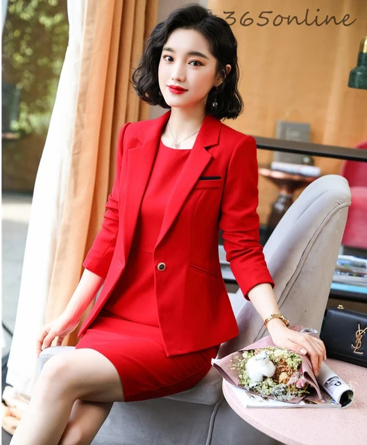 Elegant Red Ladies Office Autumn Winter Formal Women Business