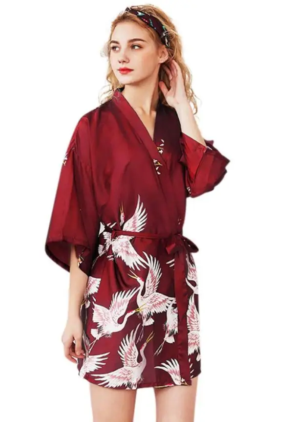 Women Silk Satin short Wedding Bride Bridesmaid Robe Kimono Robe Feminino Bath Large Size Peignoir Femme Sexy Bathrobe