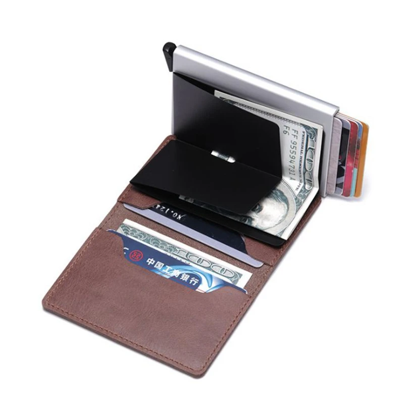 Натуральная кожа RFID Блокировка Мужской Мини Кошелек Алюминиевый Чехол для кредитных карт женский Противоугонный автоматический всплывающий держатель для карт 7-8 карт
