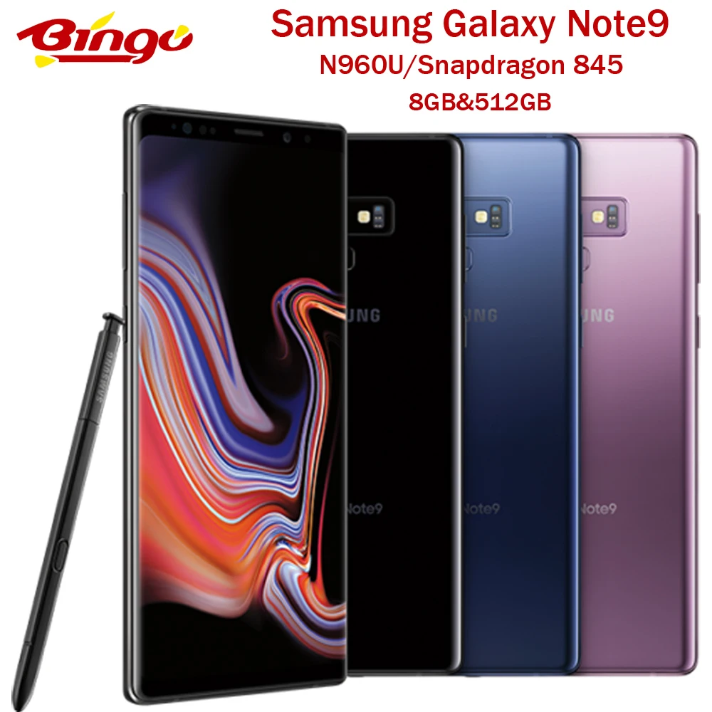 Samsung-teléfono inteligente Galaxy Note 9 N960U1, 512GB, Snapdragon 845, ocho núcleos, 6,4 pulgadas, Dual, 12MP, RAM, 8GB, NFC