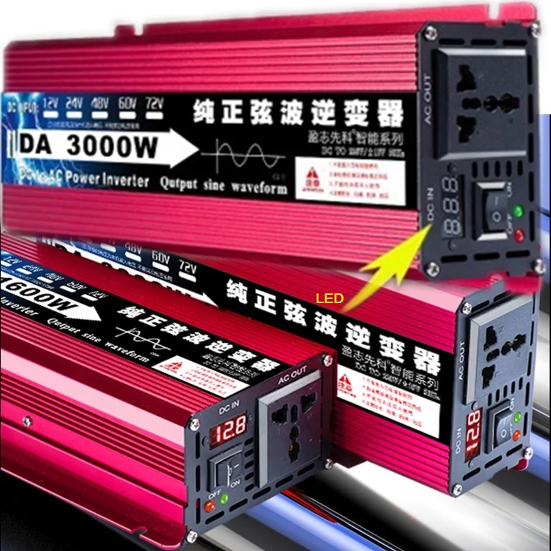 Чистый синусоидальный инвертор DC 12v 24v к AC 220v 50HZ 600W 1600W 1200W 2200W 3000W усилитель