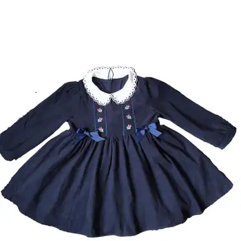 

0-6Y Baby Girl Autumn Winter Long Sleeve Navy Blue Vintage Velvet Dress for Girl Chritmas Party