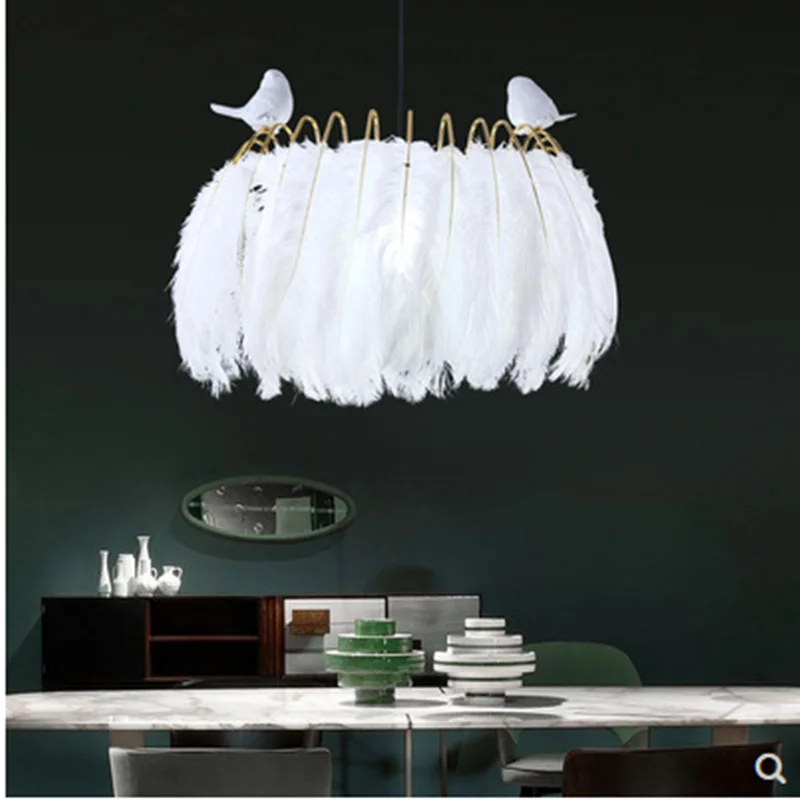 

Art deco pendant feather light lamp with bird Kitchen island bar hanging light fixtures nordic luminaire suspension