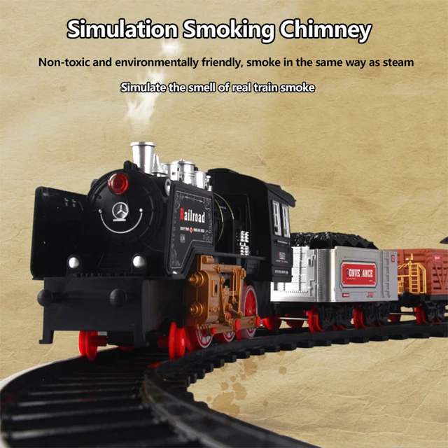120CM Simulation Remote Control Steam Train 666CM Track DIY Assembly Whistle Sound Effect Smoking Chimney Railway Model RC Toys 6