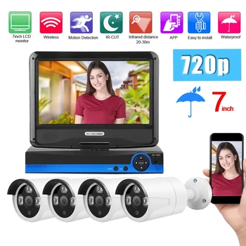 

7in Monitor Wireless WIFI Security Camera System CCTV Surveillance 4CH 720P NVR Monitor Camera Kit