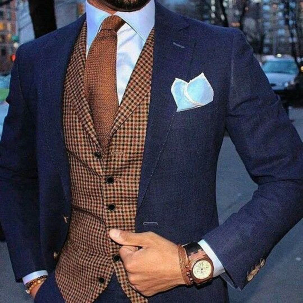 Chaleco de traje con corbata a cuadros para hombre, chaqueta de lana para boda, color champán, para negocios, informal, ceñida, para Gilet