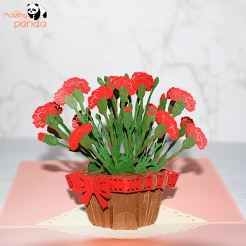 

3D Pop-Up Cards Carnation Flowers Card for Family Friends Birthday Cake Greeting Card Postcards Gifts Card with Envelope