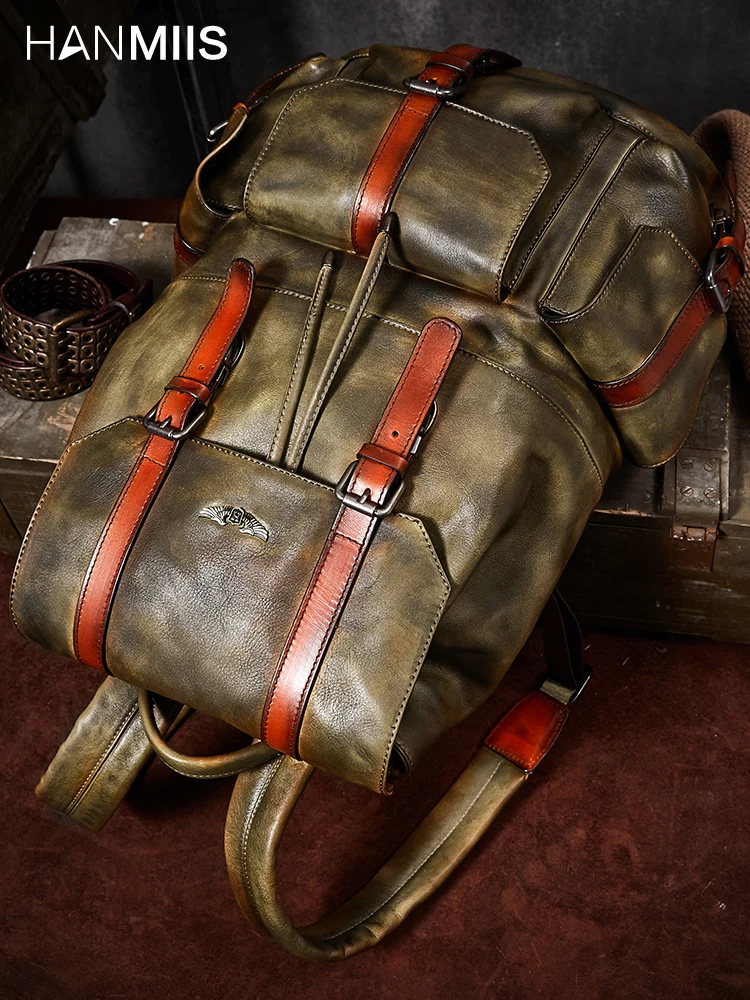 Большой емкости первый слой воловьей кожи мужской рюкзак ретро полный кожаный мужской рюкзак для ноутбука сумка школьная сумка мужские дорожные рюкзаки