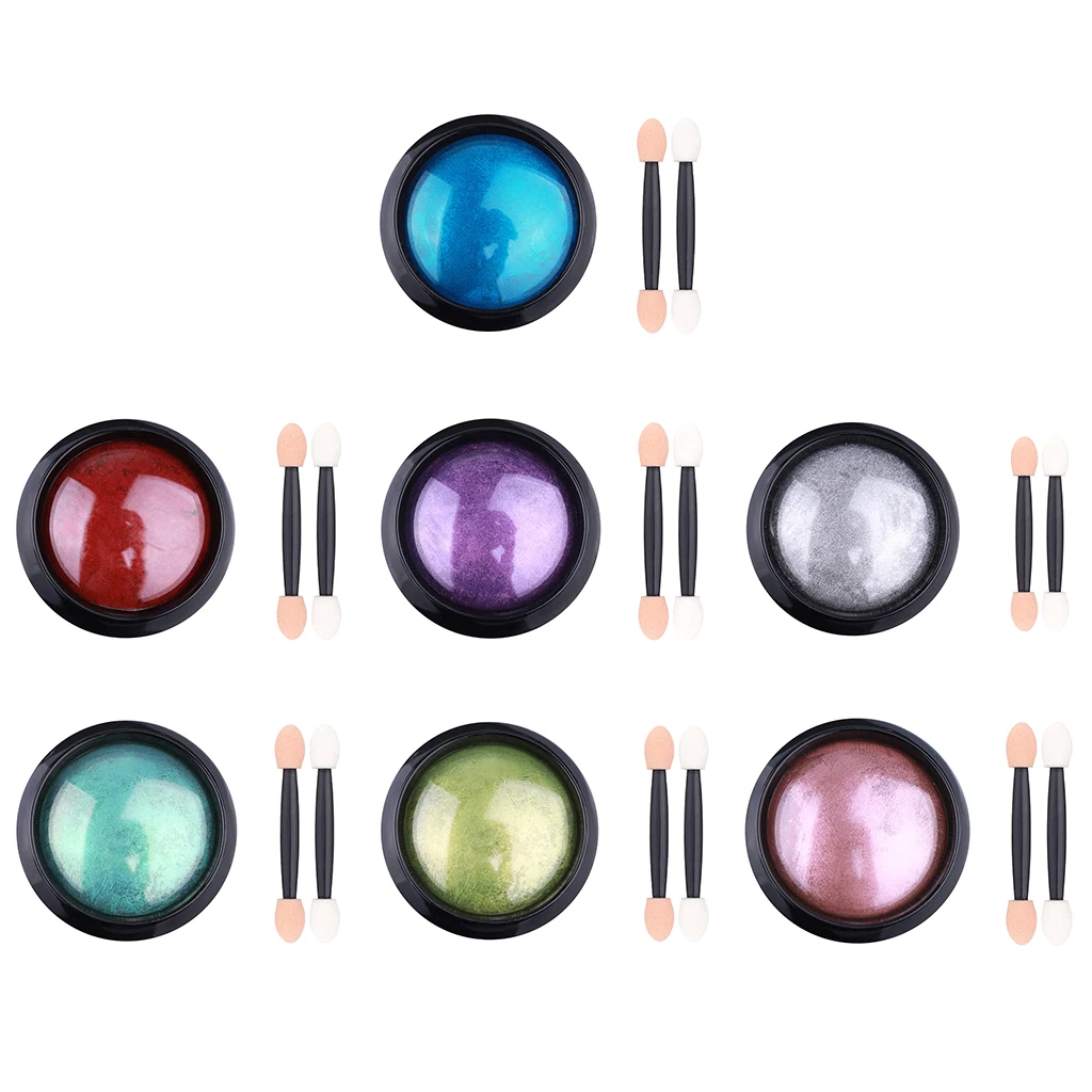 7Pcs Nail Art Shinning Color Changing Mirror Powder Rainbow Chrome Manicure Pigment Nail Powder Dust
