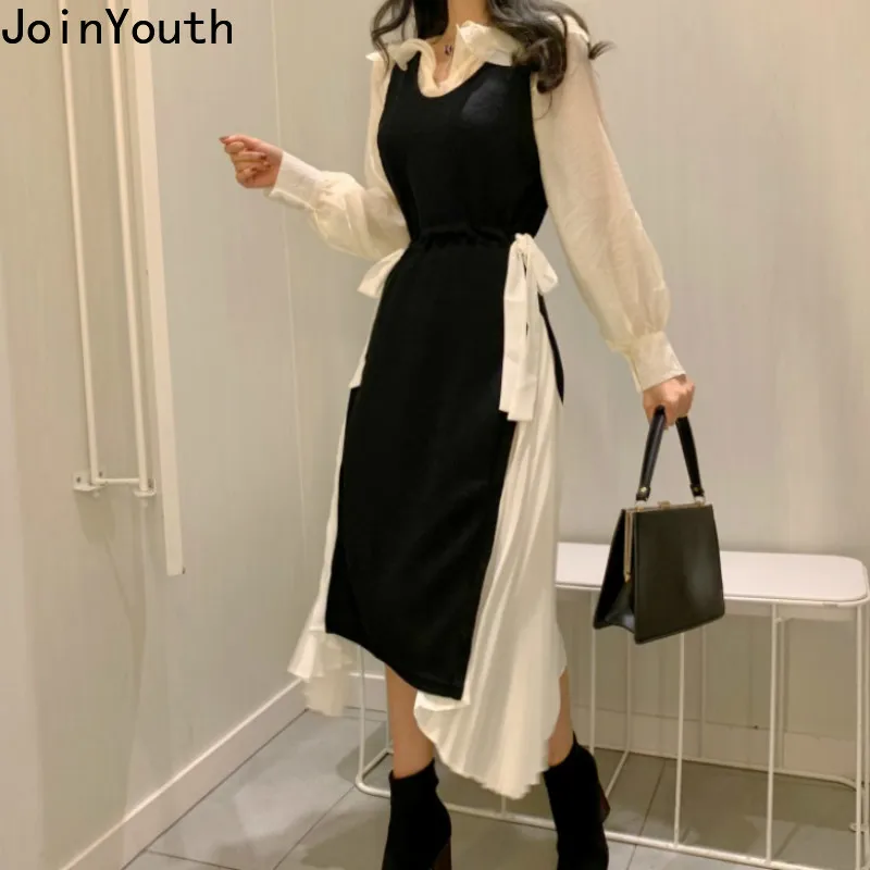 JoinYouth корейский стиль с длинным рукавом приталенное платье для женщин