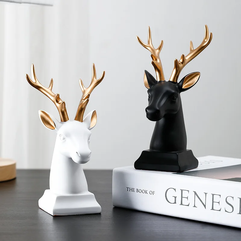 Deer Head Statue Deers Figurines Resin Reindeer Sculpture Nordic