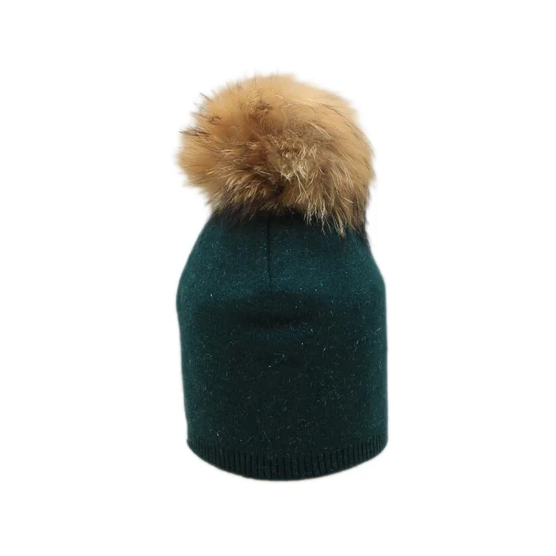Шерстяная кашемировая шапка Skullies, толстые вязаные шапки, женские кашемировые теплые шапки, унисекс, Золотая проволока, Теплая Шапочка-бини - Цвет: hair ball green
