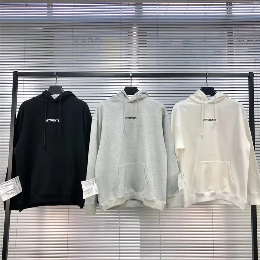 

New Vetements Hoodies Men Women Pullover 1:1 High Quality Streetwear Big Tag Classic Solid Color Vetements Embroider Pullover