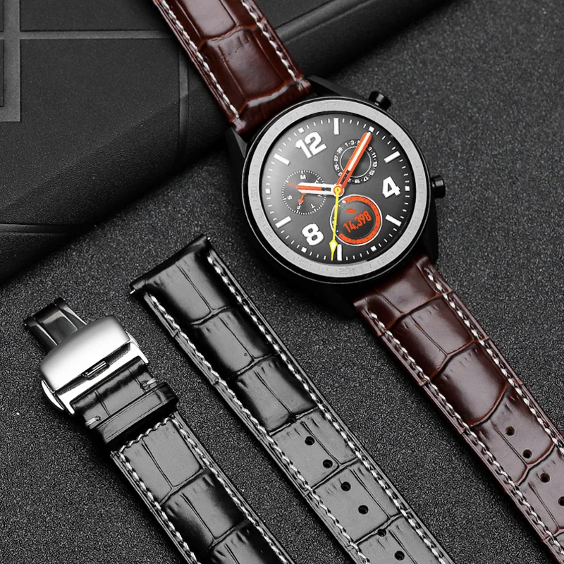 22 мм кожаный ремешок для huawei watch GT 2 HONOR Magic Watch 2 сменный ремешок для samsung Galaxy 46 мм gear S2/S3 АКСЕССУАРЫ