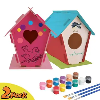 

DIY Bird House Painting Kits Outdoor Kid Build Paint Birdhouse Wooden Art Crafts 090C