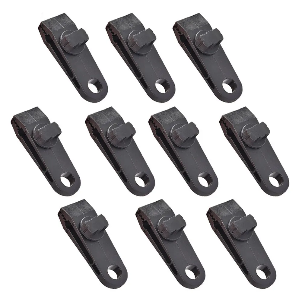 10pcs Buckle Mini Windproof Fixed Tent Clips Outdoor Awning Tarp Clamp Set Survival Grommet Black Hook Strengthen Plastic