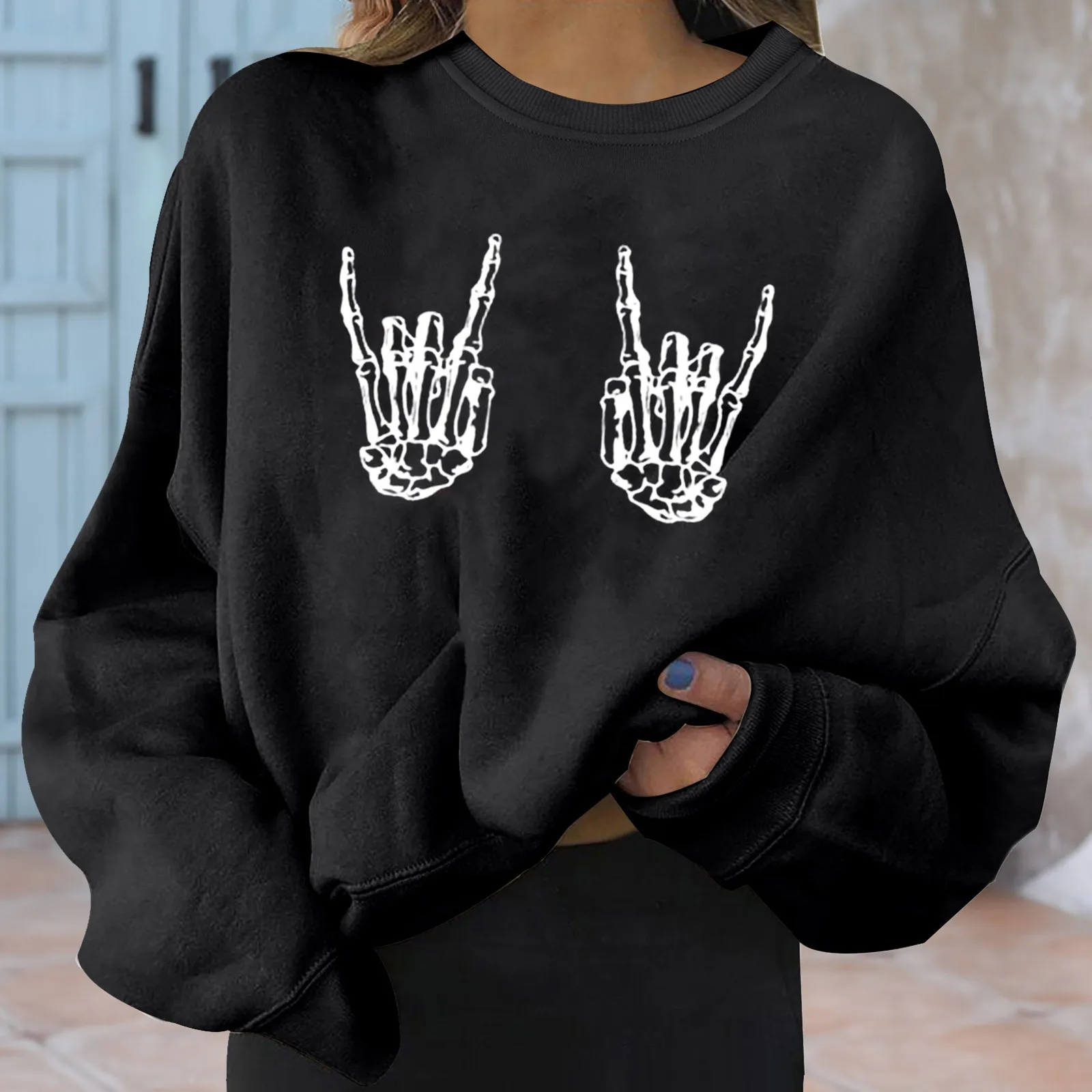 New Hoodie Halloween Fashion Women's Clothing O-Neck Long Sleeve Solid Printed Sweatshirt Casual Pullover Top Women's Clothing 1