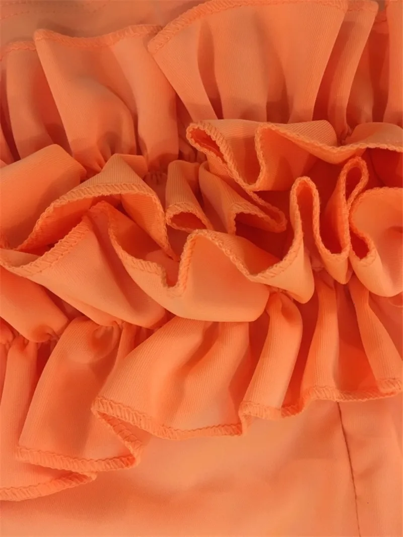 DEAT Summer Sexy Short Petal Sleeve Orange Dew Navel T Shirt Elastic Ruffles Mini Skirt Two Piece Set Women Outfits MG445
